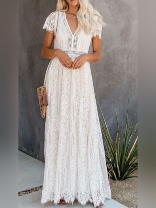 Unbranded Dresses & Skirts - Eyelash Trim Lace Maxi Dress Small White Lined Wedding Bridal